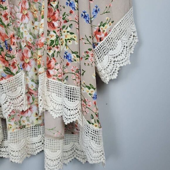 Umgee Womens Floral Kimono S/M Cover Up Lace Boho Oversized Open Front Relaxed - Picture 4 of 7